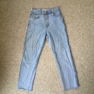 Pull & Bear Straight Leg Jeans Size 4 Sun Bleached Denim Frayed Casual 90s Style